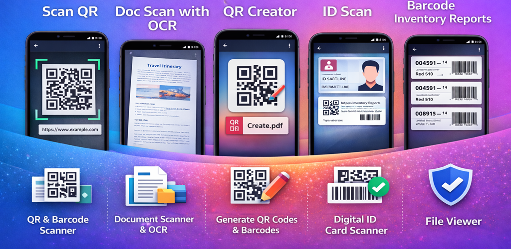 QR Decoder promotional banner showing scanning interface